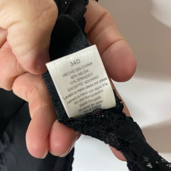 Rampage Intimates Bra 34D Black Lace Floral Lined Underwire Padded Feminine - Picture 6 of 6